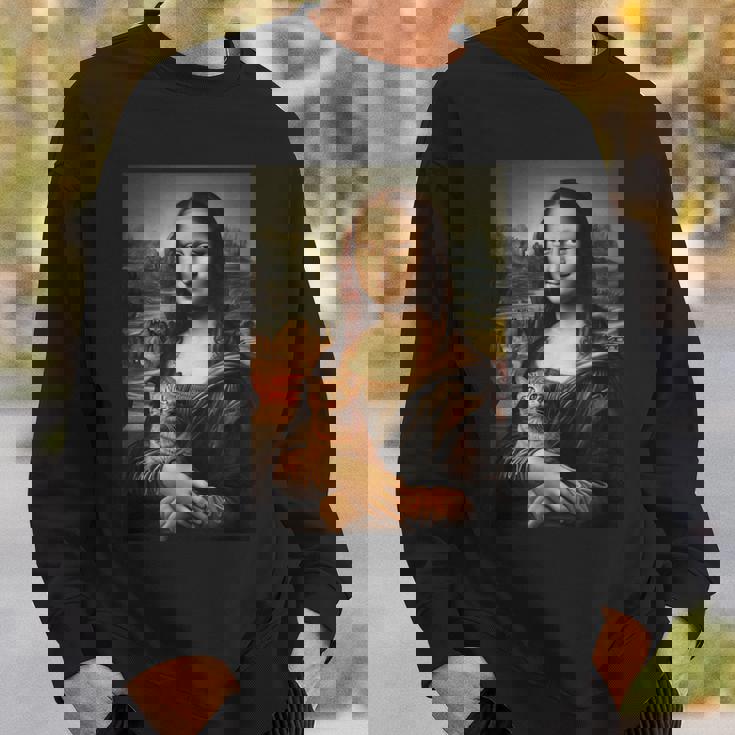 面白い猫 モナリザ 絵画 アート ママ お父さん スウェットシャツ 彼への贈り物