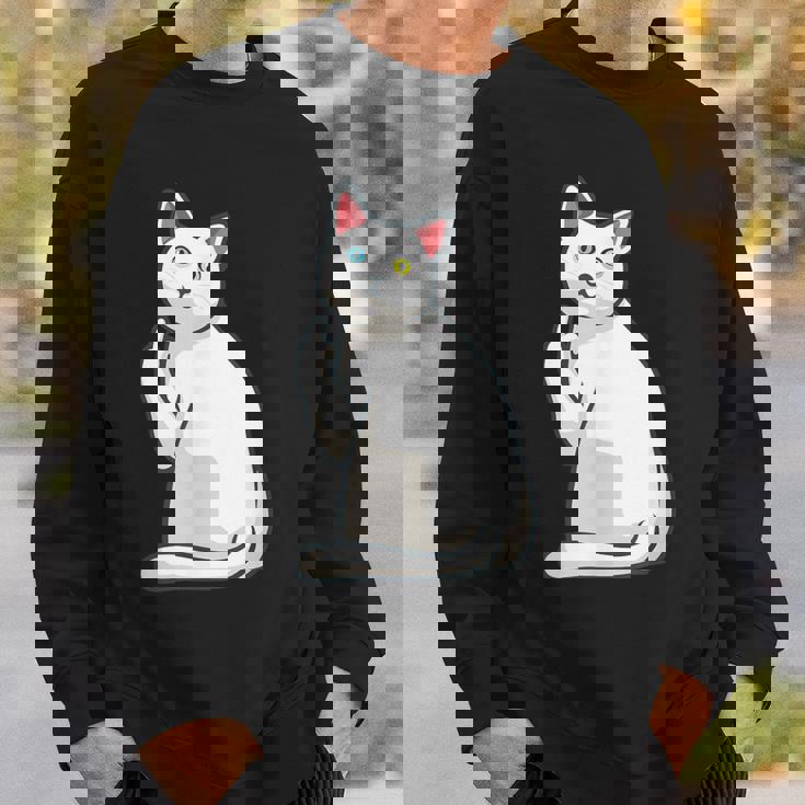 面白い猫 中指 オッドアイドキャット キティ スウェットシャツ 彼への贈り物