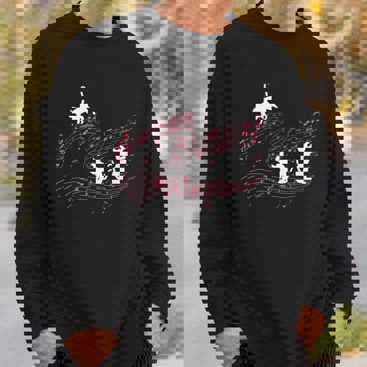 音符で遊ぶ3匹の猫 楽譜 スウェットシャツ 彼への贈り物