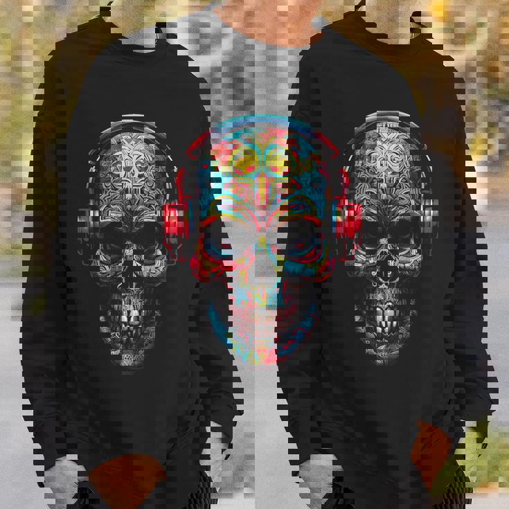 頭蓋骨アート曼荼羅ファンタジーカラフルなヘッドフォンモチーフの頭蓋骨 スウェットシャツ 彼への贈り物