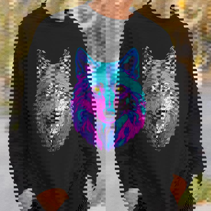 鮮やかなマルチカラーオオカミ スウェットシャツ 彼への贈り物