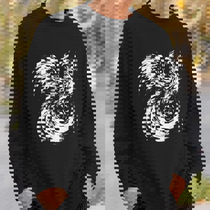 鳳凰 面白いtシャツ イラスト 絵 タトゥー 刺青 風 メンズ おもしろ 面白い 服 オリジナル ドラゴン ネタ 浮世絵 スウェットシャツ 彼への贈り物