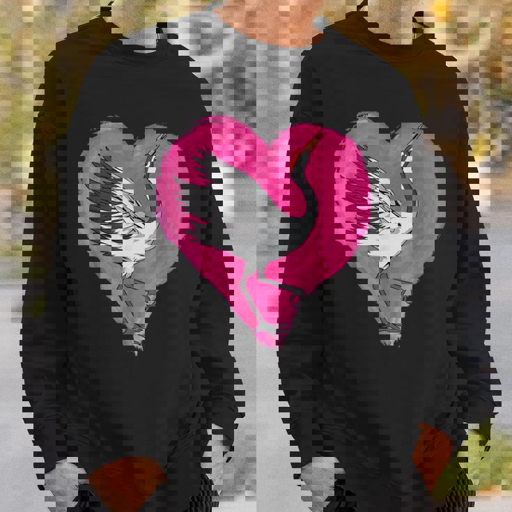 鶴 ハートデザインラブ 鶴 恋人 鶴 スウェットシャツ 彼への贈り物