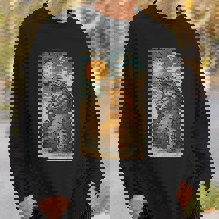 麦わら帽子をかぶったたぬき・酒・提灯・浮世絵風 スウェットシャツ 彼への贈り物