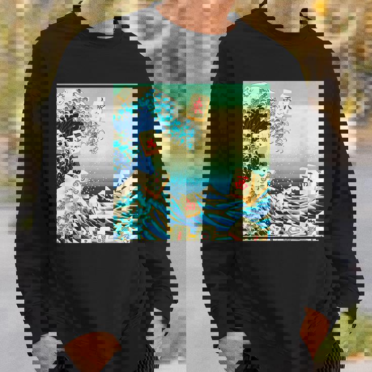 麻雀 おもしろ グッズ 服 筆文字 面白いtシャツ 文字入り 面白い 文字 ネタ メンズ 葛飾北斎 浮世絵 風 スウェットシャツ 彼への贈り物