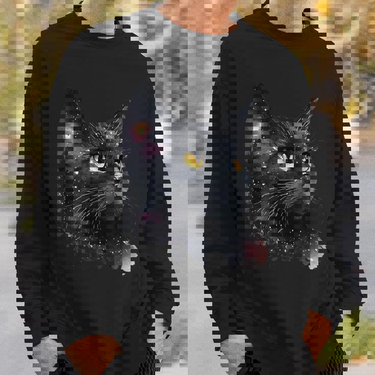 黒猫 黄色い目 猫の顔 子猫愛好家 スウェットシャツ 彼への贈り物