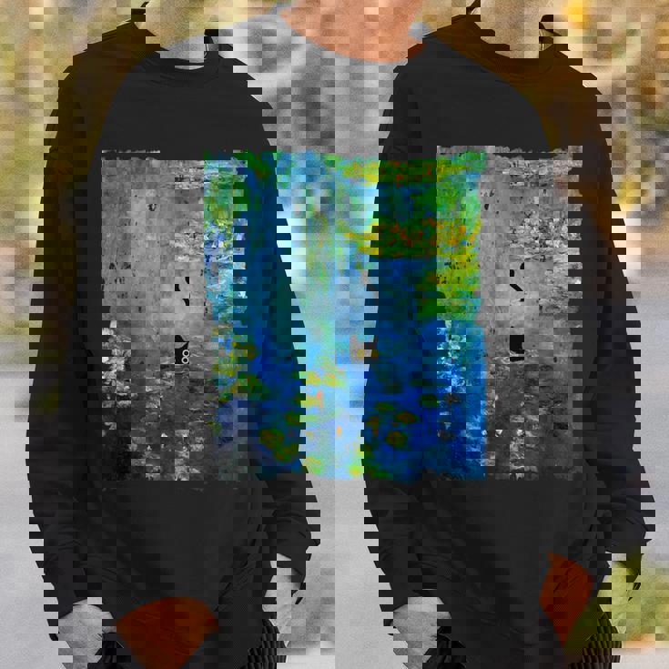 黒猫モネのスイレン絵画アート 猫好き スウェットシャツ 彼への贈り物