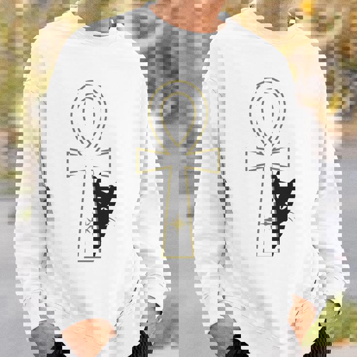 Ankh & Cat デザイン – スピリチュアル瞑想アート スウェットシャツ 彼への贈り物