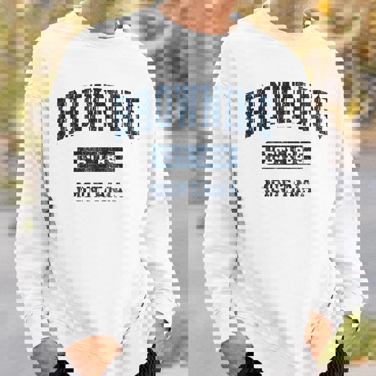 Browning Montana Mt ビンテージ スポーツ 確立 ネイビーデザイン 長袖tシャツ スウェットシャツ 彼への贈り物