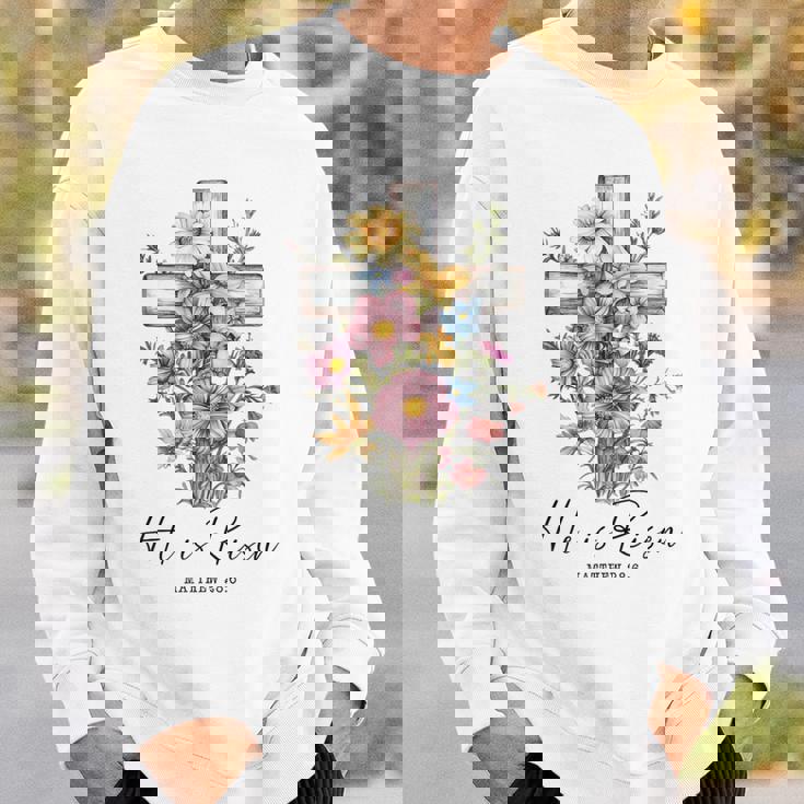 He Is Risen 花柄 十字架 春の花 イースター クリスチャ スウェットシャツ 彼への贈り物