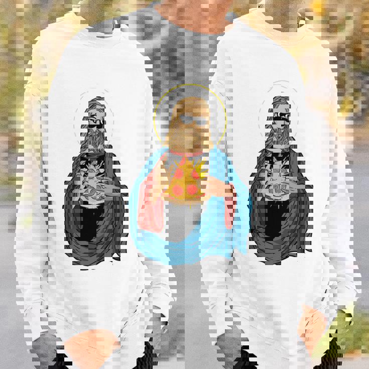 Jesus Holding A Pizza 長袖tシャツ スウェットシャツ 彼への贈り物