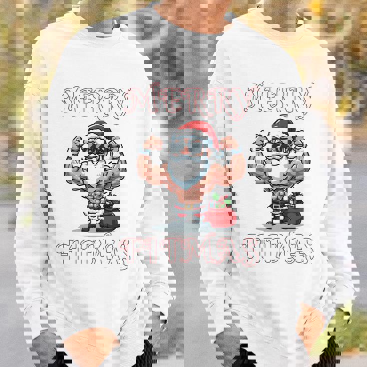 Merry Fitmas クリスマス フィットネス アグリークリスマス スウール サンタ 長袖tシャツ スウェットシャツ 彼への贈り物