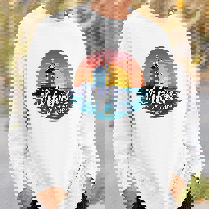 Mykonosibes ヴィンテージ 夕日 ギリシャの島 ギリシャ お土産 長袖tシャツ スウェットシャツ 彼への贈り物