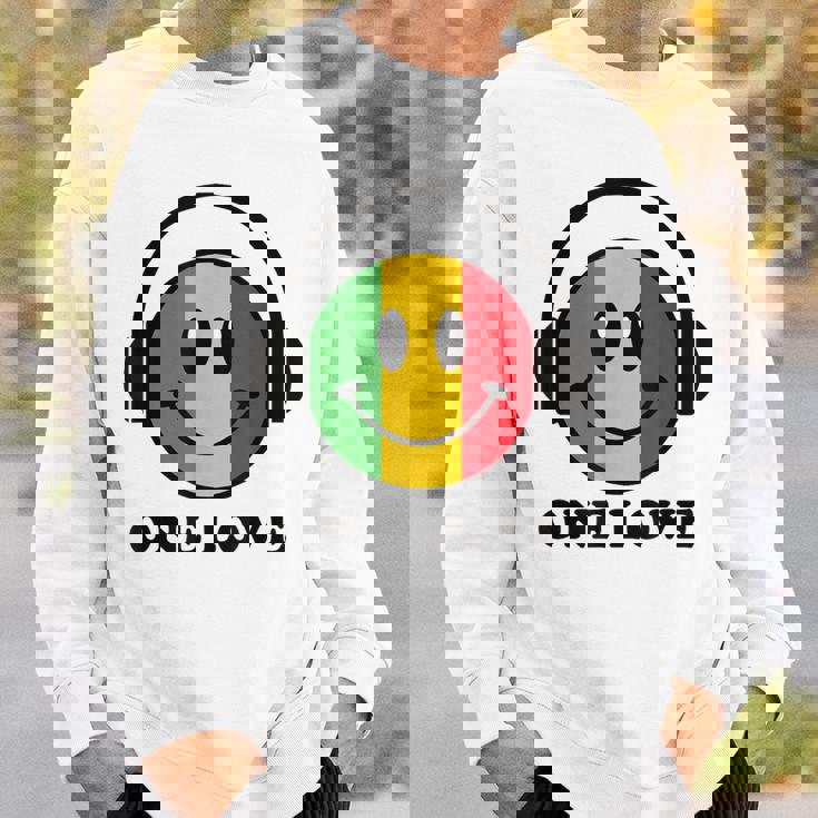 One Love ラスタ レゲエ 音楽 ヘッドホン スマイルフェイス ラスタファリ スウェットシャツ 彼への贈り物