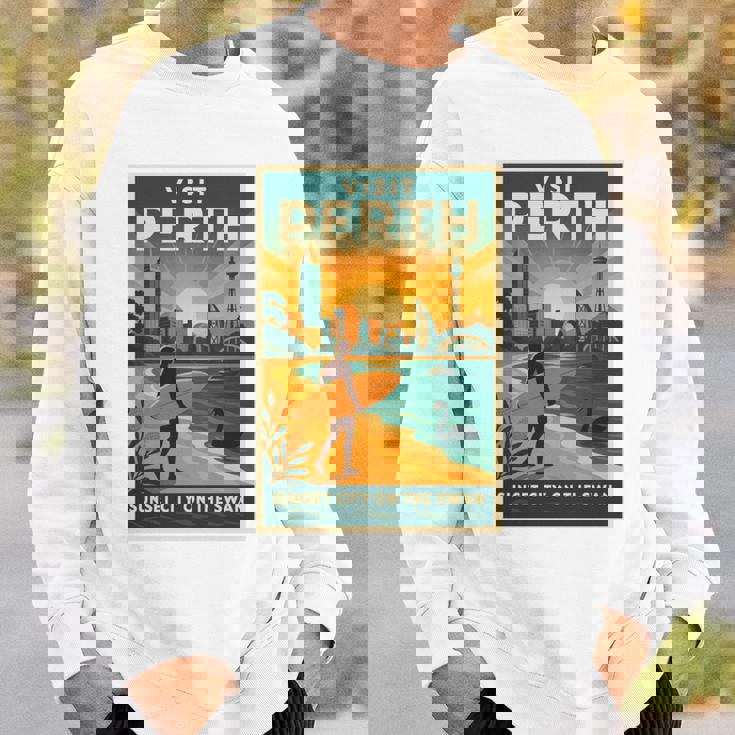 Perth Australia – ビンテージ旅行ポスタースタイル 長袖tシャツ スウェットシャツ 彼への贈り物