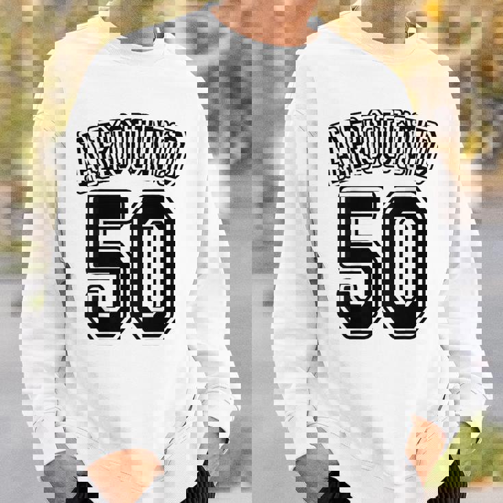 【バックプリント・背中側】Around 50 アラフィフ（五十歳 50才）ユニフォーム風 50代 誕生日プレゼント 面白 スウェットシャツ 彼への贈り物