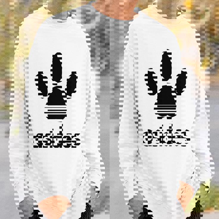 【バックプリント・背中側】Asides アシデス 足です。肉球です。【変なtシャツ屋】スポーツ ブランド パロディ 面白 長袖tシャツ スウェットシャツ 彼への贈り物