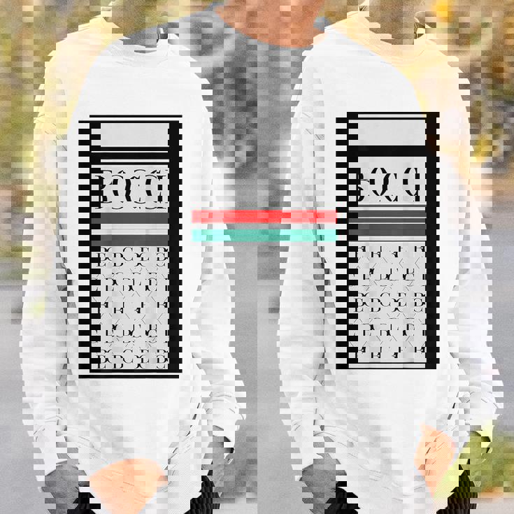 【バックプリント・背中側】Bocci ぼっち ロゴ 総柄 イタリア国旗風【変なtシャツ】陰キャ ブランド パロディ 面白 スウェットシャツ 彼への贈り物