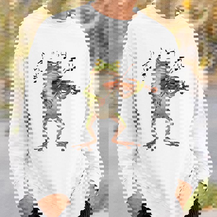 おもしろミュージシャン バイオリニスト かわいいカエル 演奏 バイオリン スウェットシャツ 彼への贈り物