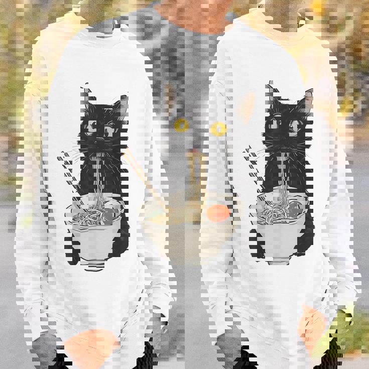 おもしろ猫 食べる 麺 ラーメン 日本猫 食べる 麺 スウェットシャツ 彼への贈り物