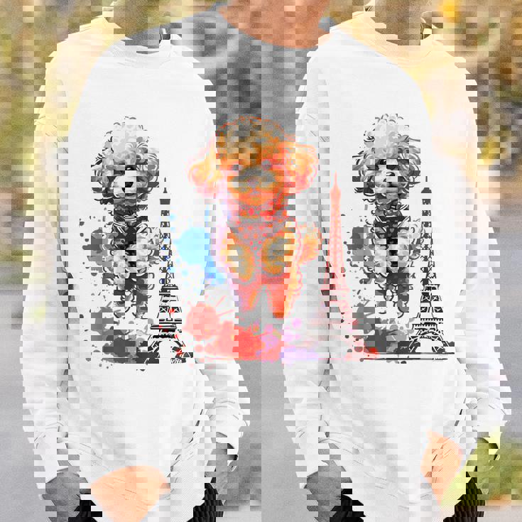 かわいい フランス パリ エッフェル塔 トイプードル パリ ジャンプ 子犬 スウェットシャツ 彼への贈り物