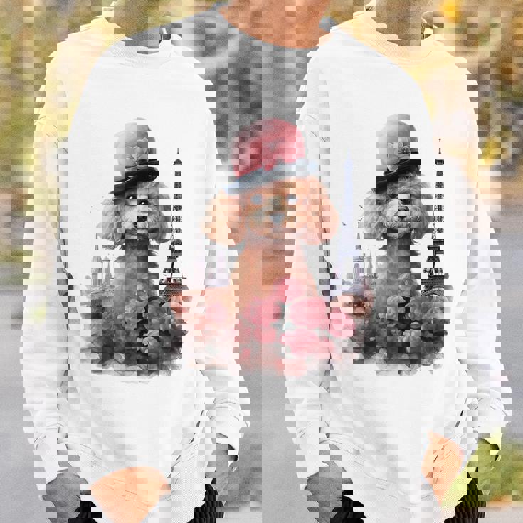 かわいいフレンチパリエッフェル塔トイプードル パリジャンプードル スウェットシャツ 彼への贈り物