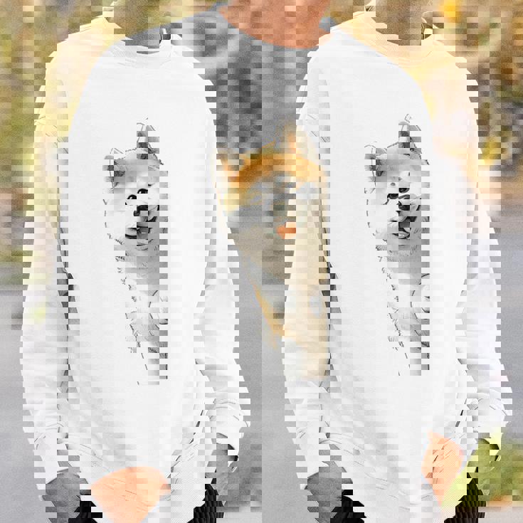 かわいい日本の秋田犬が角をのぞく犬好き。 スウェットシャツ 彼への贈り物