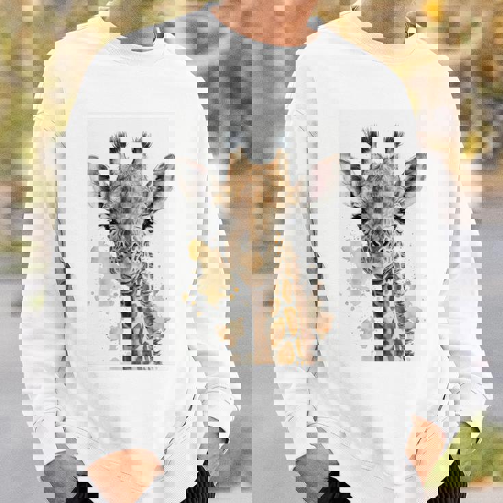 かわいい水彩画 キリン 赤ちゃん 美的 動物 アート 絵画 長袖tシャツ スウェットシャツ 彼への贈り物