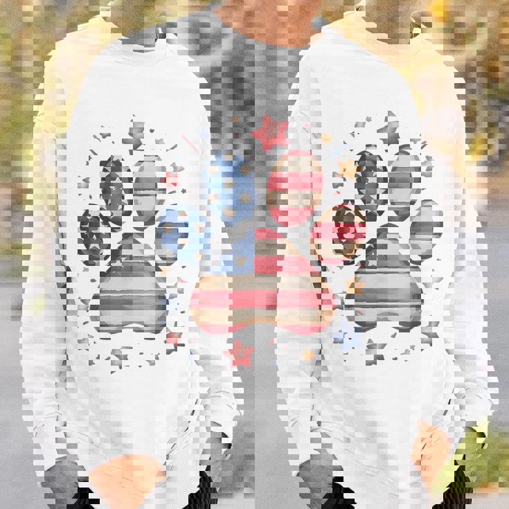 アメリカ国旗 愛国的な犬と猫の足跡プリント 7月4日 犬 スウェットシャツ 彼への贈り物