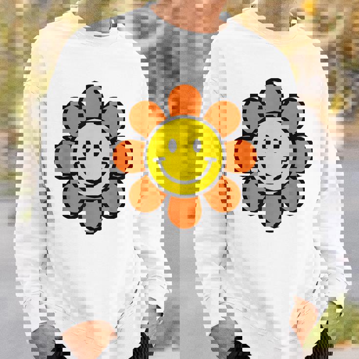 オレンジ イエロー ハッピー スマイル スマイル フェイス デイジー フラワーガール スウェットシャツ 彼への贈り物