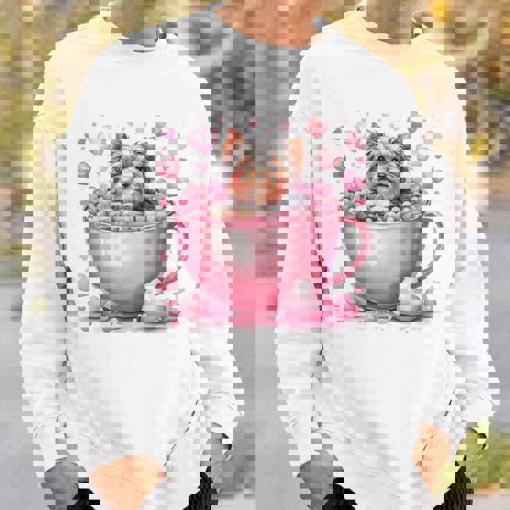 カップに入った子犬 長袖tシャツ スウェットシャツ 彼への贈り物