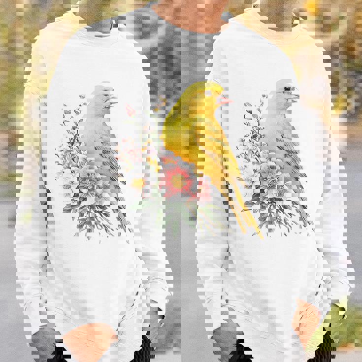 カナリアの鳥好き、ピンクの花のかわいい鳥、自然。 スウェットシャツ 彼への贈り物