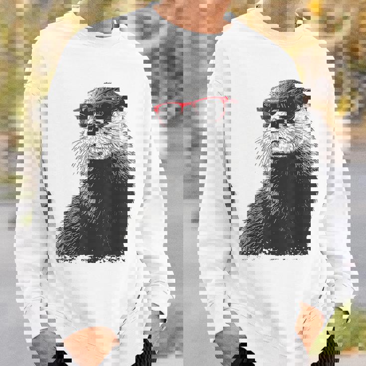 カワウソ アニマル柄 動物園 図面 イラスト 顔 カワウソ スウェットシャツ 彼への贈り物