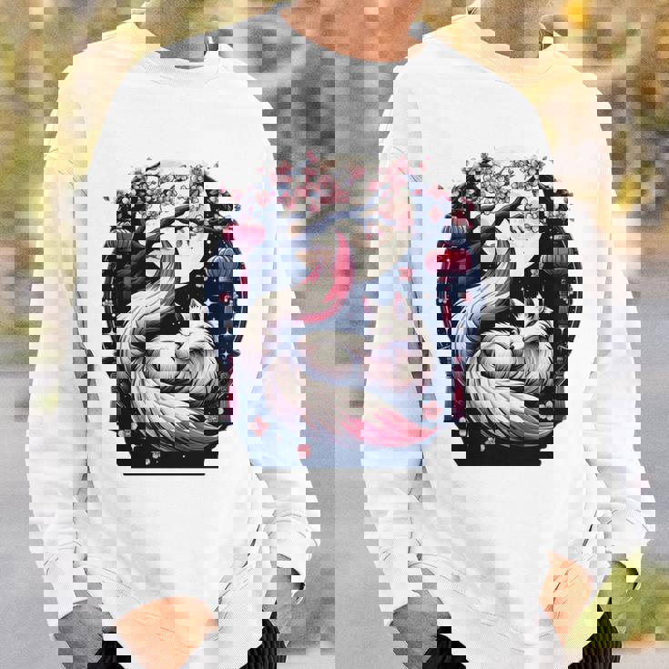 キツネ キツネ 桜 花 日本 九尾狐 長袖tシャツ スウェットシャツ 彼への贈り物