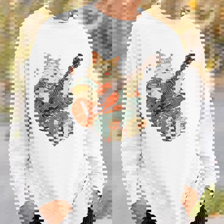 ギターを弾く日本の侍猫 忍者 浮世絵 アニメ スウェットシャツ 彼への贈り物