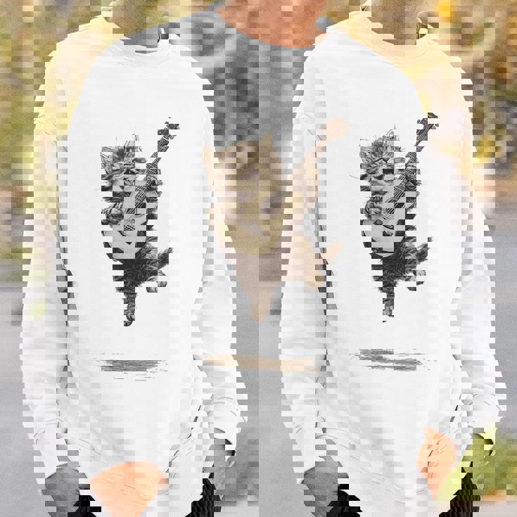 ギターを弾く面白い猫 面白いギター猫 スウェットシャツ 彼への贈り物