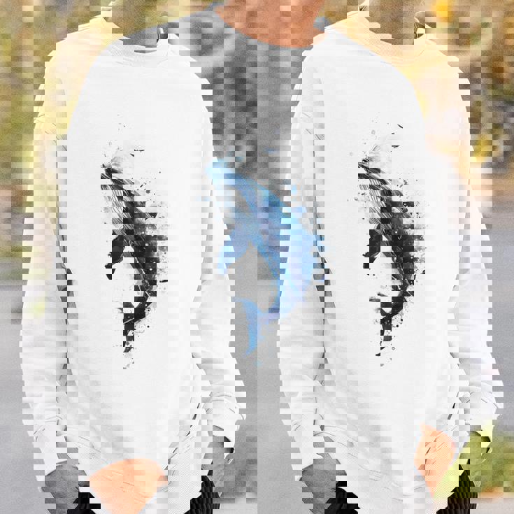 クジラ 水彩 海洋 動物 海の生物 青くじら デザイン スウェットシャツ 彼への贈り物