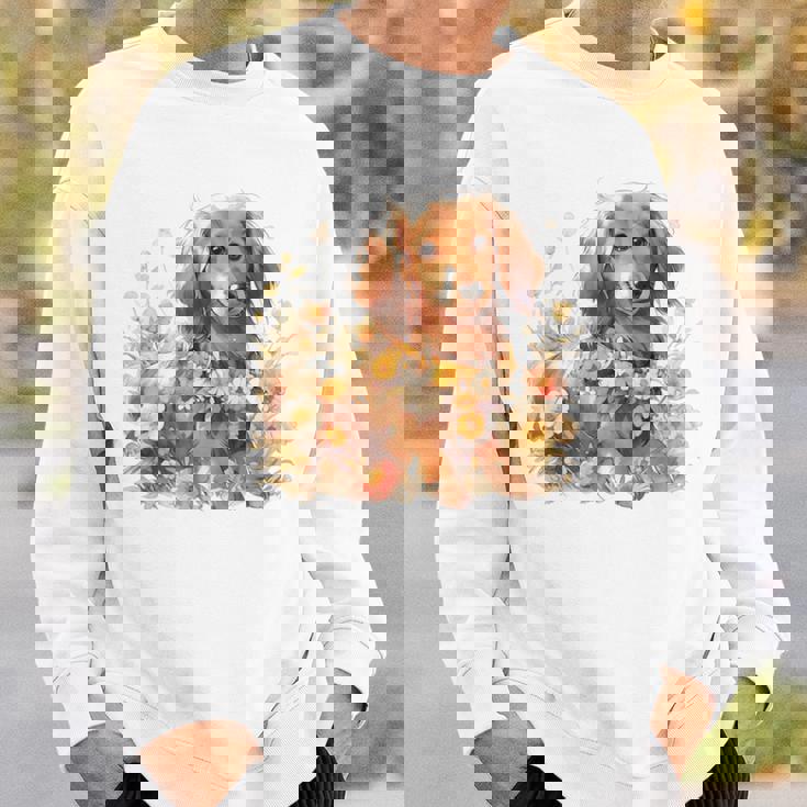 クリーム色の花のダックスフント 愛らしいミニドキシー犬 スウェットシャツ 彼への贈り物