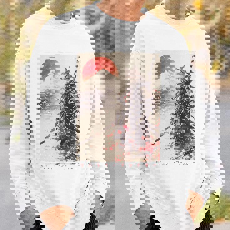 サムライ 猫戦士 浮世 墨絵 猫 サムライ 長袖tシャツ スウェットシャツ 彼への贈り物