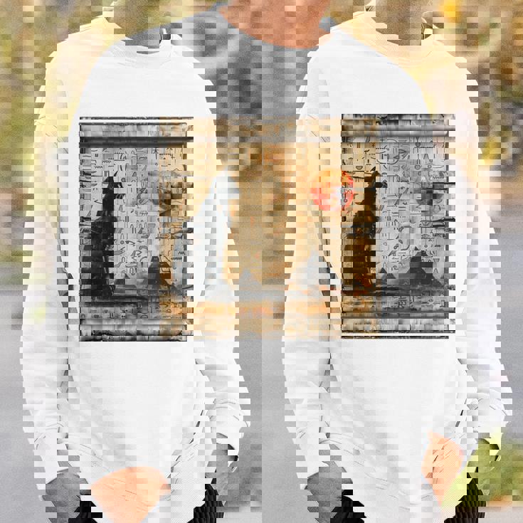 サンセット ピラミッド パピルス スクロール 砂漠 エジプトアート 猫 長袖tシャツ スウェットシャツ 彼への贈り物