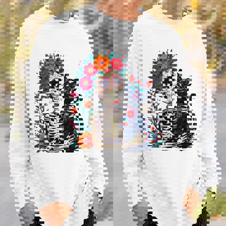 スケルトン ハグ 猫 シュガー スカル Día Los Muertos ハロウィン スウェットシャツ 彼への贈り物