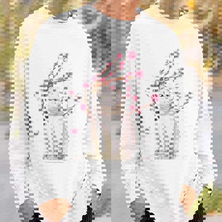 スコティッシュフォールド ネコ 桜の花 長袖tシャツ スウェットシャツ 彼への贈り物