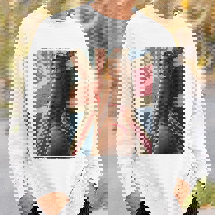 セクシーガールグラフィックtシャツ 「ホットピンナップガール&イギリスの旗」 長袖tシャツ スウェットシャツ 彼への贈り物