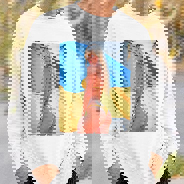 セクシーガールグラフィックtシャツ 「モダンピンナップガール&ウクライナ国旗2」 長袖tシャツ スウェットシャツ 彼への贈り物