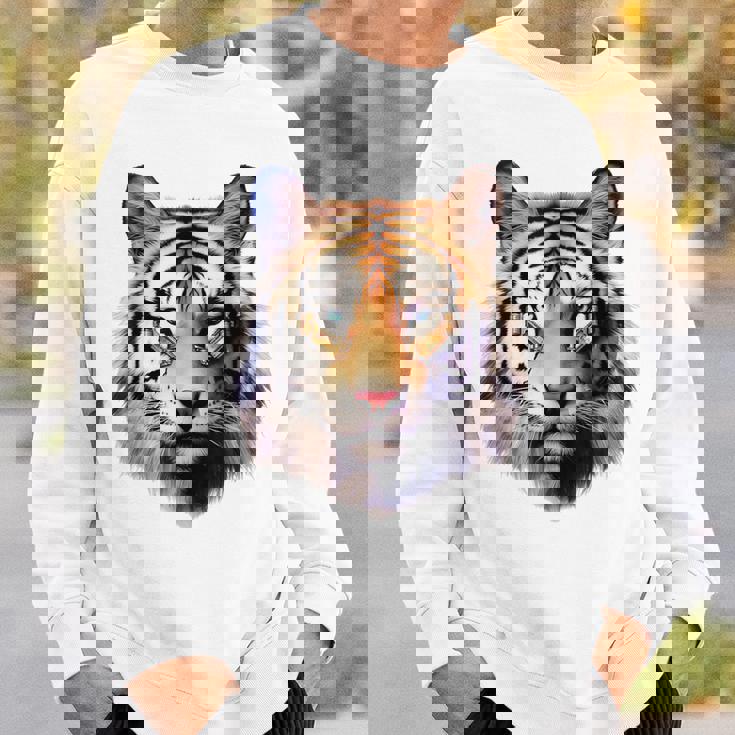 タイガー アニマル プリント グラフィック デッサン アートワーク フェイス トラ スウェットシャツ 彼への贈り物