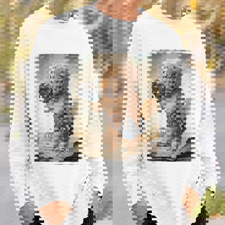 ダックスフンド 犬 筋トレ ウェイトリフティング ダンベル付き スウェットシャツ 彼への贈り物