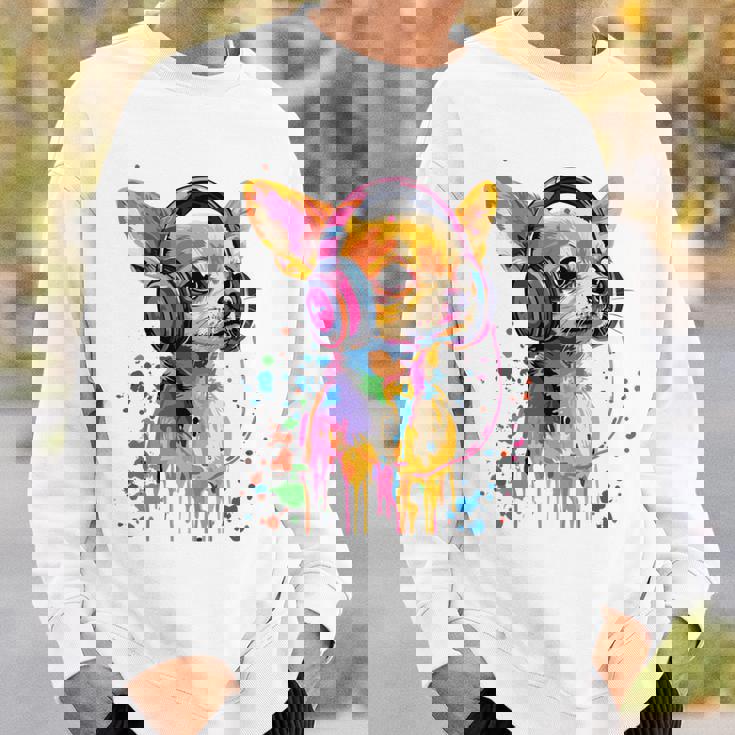 チワワの恋人 ポップアート ヘッドフォンを着て おもしろい チワワ 長袖tシャツ スウェットシャツ 彼への贈り物