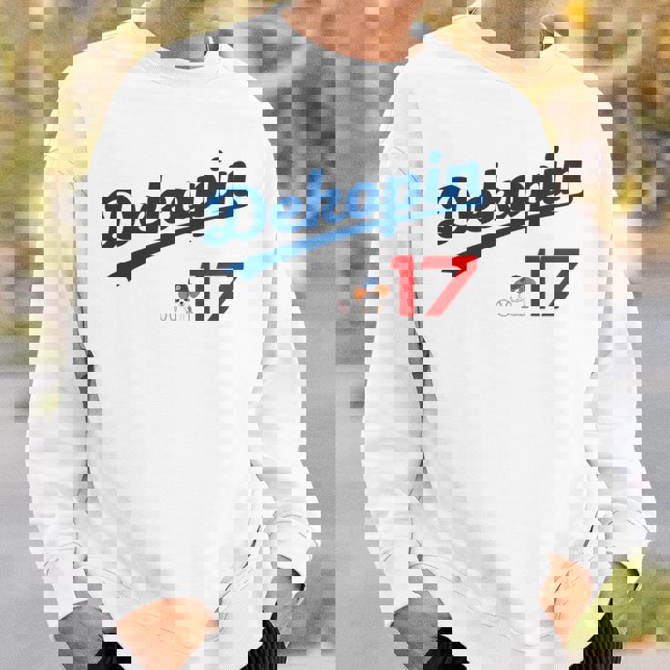 デコピン 大谷 Dekopin 愛犬 Decoy 二刀流 Decopin 野球 ユニホーム風 犬 かわいい 長袖tシャツ スウェットシャツ 彼への贈り物