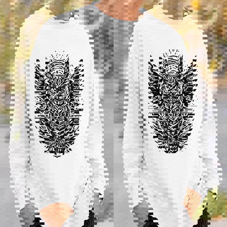 トライバル グレートフクロウ トーテム タトゥー 幾何学模様 スウェットシャツ 彼への贈り物