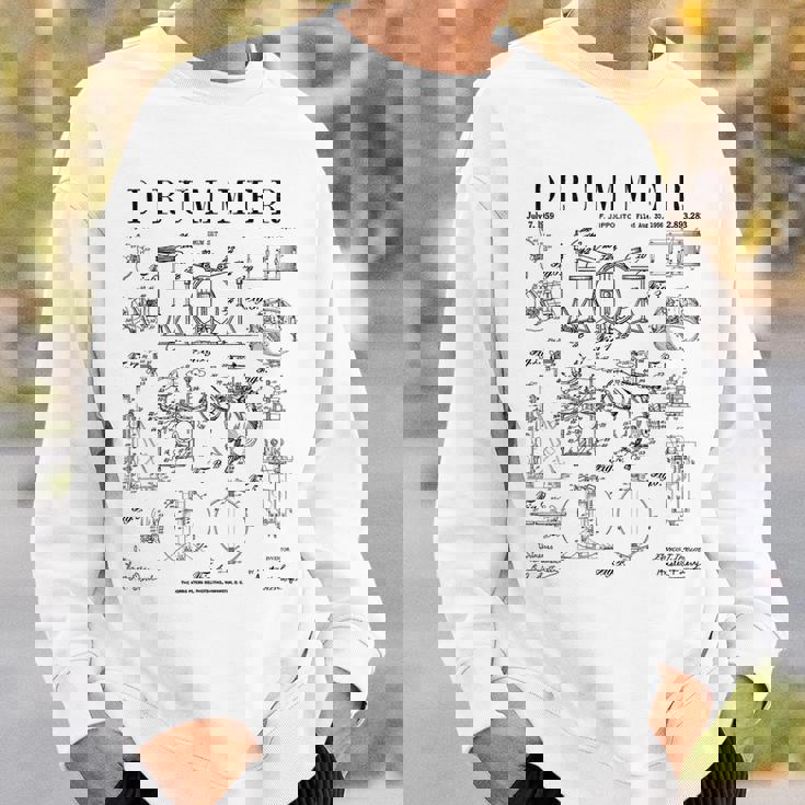 ドラムセットキット ヴィンテージ パテントドラマー ドローイングプリント スウェットシャツ 彼への贈り物